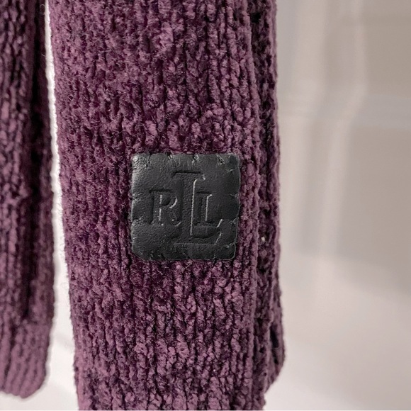 Vintage Ralph Lauren Velour Deep Eggplant Purple Scarf Leather Patch - Picture 5 of 5